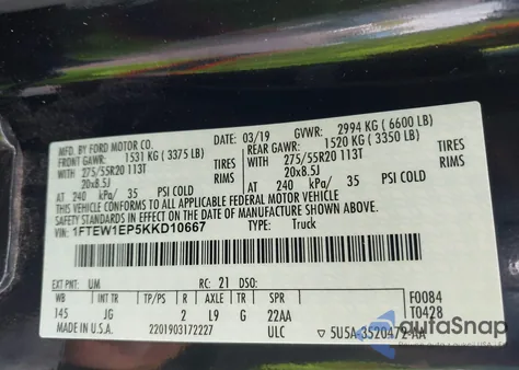 2019 Ford F-150 Xl z USA, uszkodzony, nr VIN 1FTEW1EP5KKD10667